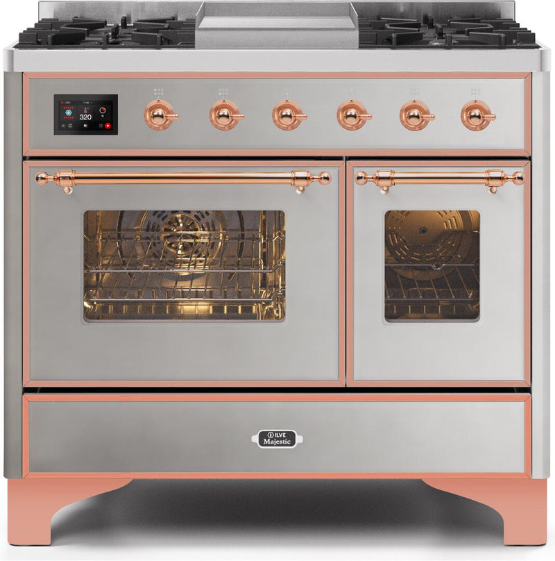 ILVE 40" Majestic II Dual Fuel Range with 6 Sealed Burners and Griddle - 3.82 cu. ft. Oven - Copper Trim in Stainless Steel (UMD10FDNS3SSP) Ranges ILVE 