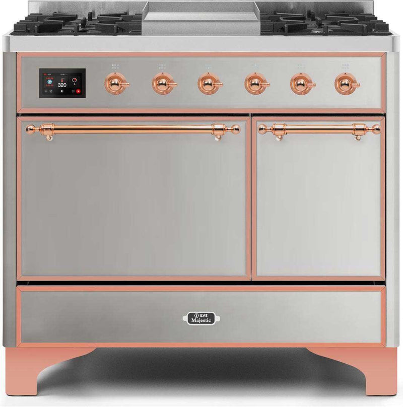 ILVE 40" Majestic II Dual Fuel Range with 6 Sealed Burners and Griddle - 3.82 cu. ft. Oven - Copper Trim in Stainless Steel (UMD10FDQNS3SSP) Ranges ILVE 
