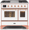 ILVE 40-Inch Majestic II Dual Fuel Range with 6 Sealed Burners and Griddle - 3.82 cu. ft. Oven - Copper Trim in White (UMD10FDNS3WHP)