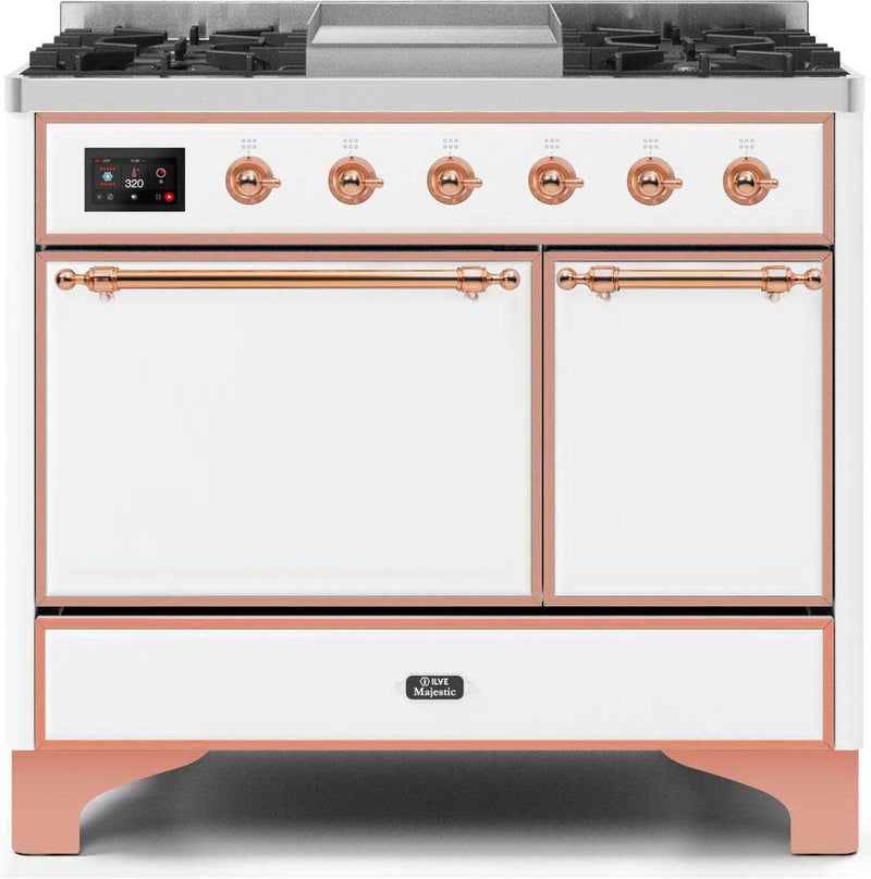 ILVE 40" Majestic II Dual Fuel Range with 6 Sealed Burners and Griddle - 3.82 cu. ft. Oven - Copper Trim in White (UMD10FDQNS3WHP) Ranges ILVE 