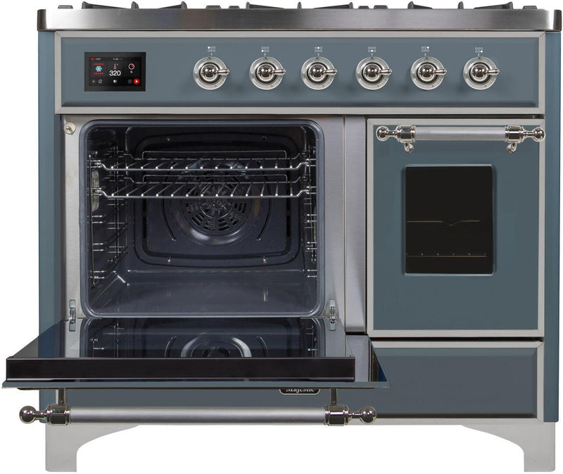 ILVE 40" Majestic II Dual Fuel Range with 6 Sealed Burners and Griddle - 3.82 cu. ft. Oven - in Grey Blue with Chrome Trim (UMD10FDNS3BGC) Ranges ILVE 