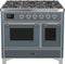 ILVE 40-Inch Majestic II Dual Fuel Range with 6 Sealed Burners and Griddle - 3.82 cu. ft. Oven - in Grey Blue with Chrome Trim (UMD10FDNS3BGC)