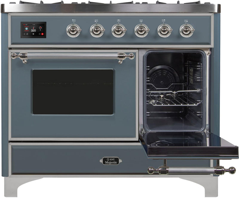 ILVE 40" Majestic II Dual Fuel Range with 6 Sealed Burners and Griddle - 3.82 cu. ft. Oven - in Grey Blue with Chrome Trim (UMD10FDNS3BGC) Ranges ILVE 