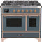 ILVE 40-Inch Majestic II Dual Fuel Range with 6 Sealed Burners and Griddle - 3.82 cu. ft. Oven - in Grey Blue with Copper Trim (UMD10FDNS3BGP)