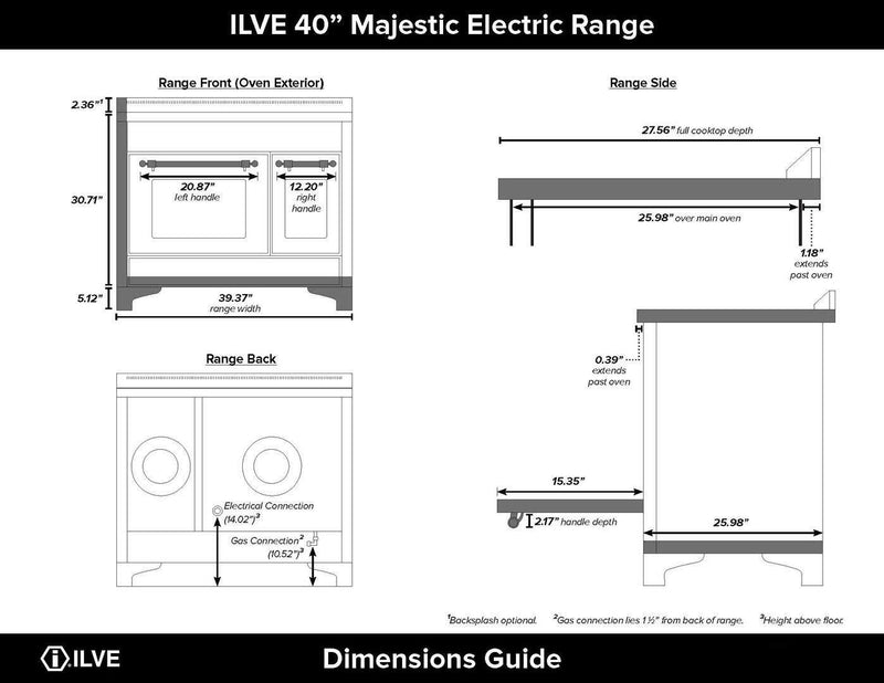 ILVE 40" Majestic II induction Range with 6 Elements - 3.82 cu. ft. Oven - Bronze Trim in Burgundy (UMDI10NS3BUB) Ranges ILVE 