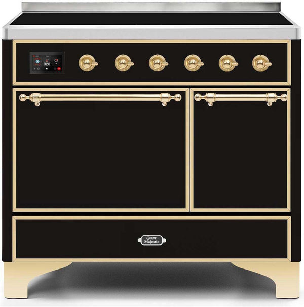ILVE 40" Majestic II induction Range with 6 Elements - Dual Oven - TFT Control Display in Glossy Black with Brass Trim (UMDI10QNS3BKG) Ranges ILVE 