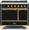 ILVE 40-Inch Majestic II induction Range with 6 Elements - Dual Oven - TFT Control Display in Glossy Black with Brass Trim (UMDI10QNS3BKG)