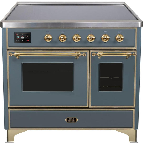 ILVE 40" Majestic II induction Range with 6 Elements - Dual Oven - TFT Control Display - Triple Glass Cool Oven Door - in Blue Grey with Brass Trim (UMDI10NS3BGG) Ranges ILVE 