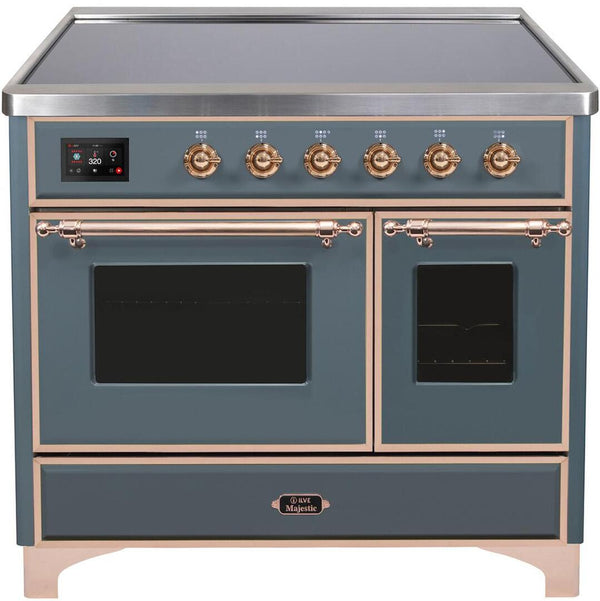 ILVE 40" Majestic II induction Range with 6 Elements - Dual Oven - TFT Control Display - Triple Glass Cool Oven Door - in Blue Grey with Copper Trim (UMDI10NS3BGP) Ranges ILVE 