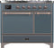 ILVE 40-Inch Majestic II Series Freestanding Dual Fuel Double Oven Range with 6 Sealed Burners in Blue Grey with Bronze Trim (UMD10FDQNS3BGB)