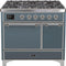 ILVE 40-Inch Majestic II Series Freestanding Dual Fuel Double Oven Range with 6 Sealed Burners in Blue Grey with Chrome Trim (UMD10FDQNS3BGC)