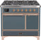 ILVE 40-Inch Majestic II Series Freestanding Dual Fuel Double Oven Range with 6 Sealed Burners in Blue Grey with Copper Trim (UMD10FDQNS3BGP)