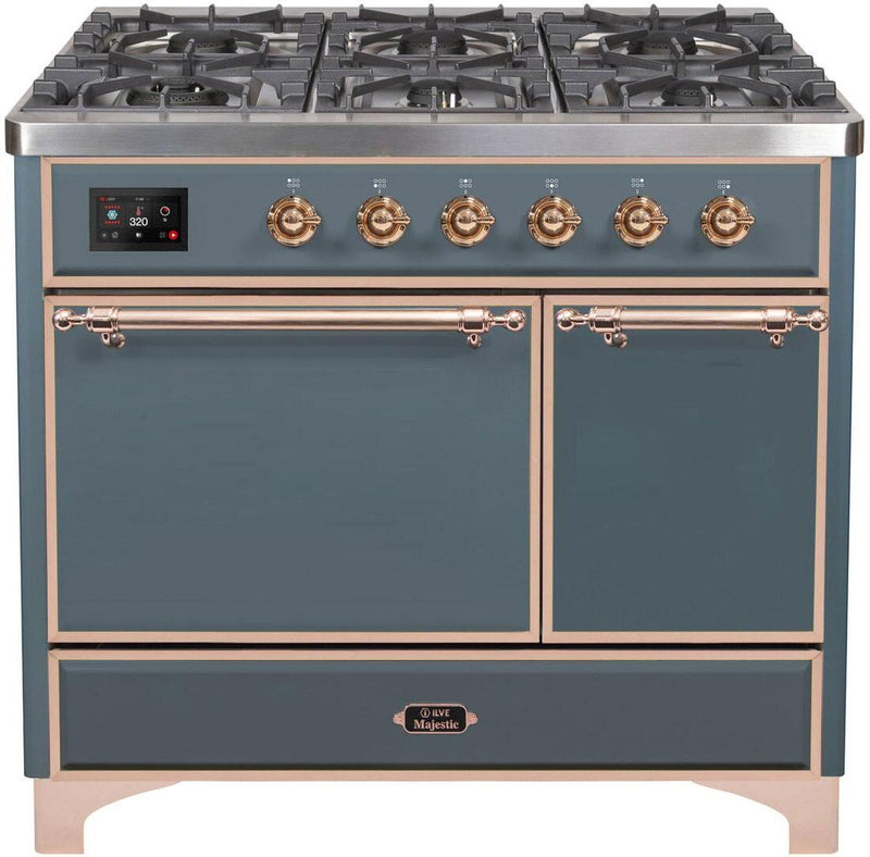 ILVE 40" Majestic II Series Freestanding Dual Fuel Double Oven Range with 6 Sealed Burners in Blue Grey with Copper Trim (UMD10FDQNS3BGP) Ranges ILVE 