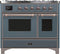 ILVE 40-Inch Majestic II Series Freestanding Dual Fuel Double Windowed Oven Range with 6 Sealed Burners in Blue Grey with Bronze Trim (UMD10FDNS3BGB)