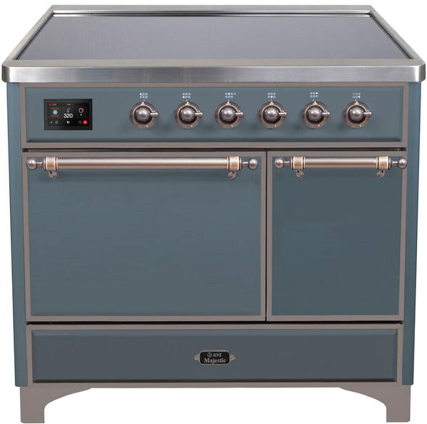ILVE 40" Majestic II Series Freestanding Electric Double Oven Range with 6 Elements in Blue Grey with Bronze Trim (UMDI10QNS3BGB) Ranges ILVE 