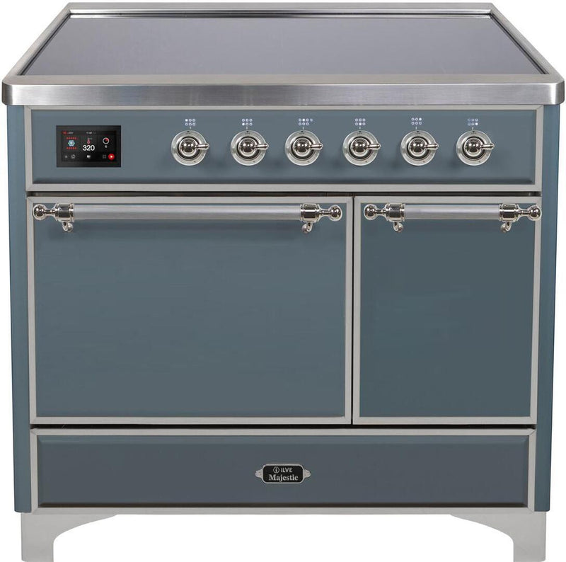 ILVE 40" Majestic II Series Freestanding Electric Double Oven Range with 6 Elements in Blue Grey with Chrome Trim (UMDI10QNS3BGC) Ranges ILVE 