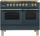 ILVE 40" Nostalgie - Dual Fuel Range with 5 Sealed Brass Burners - 3.55 cu. ft. Oven - Griddle with Brass Trim in Blue Grey (UPDN100FDMPGU) Ranges ILVE 