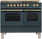 ILVE 40-Inch Nostalgie - Dual Fuel Range with 5 Sealed Brass Burners - 3.55 cu. ft. Oven - Griddle with Brass Trim in Blue Grey (UPDN100FDMPGU)