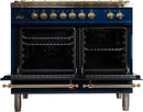 ILVE 40" Nostalgie - Dual Fuel Range with 5 Sealed Brass Burners - 3.55 cu. ft. Oven - Griddle with Brass Trim in Blue (UPDN100FDMPBL) Ranges ILVE 