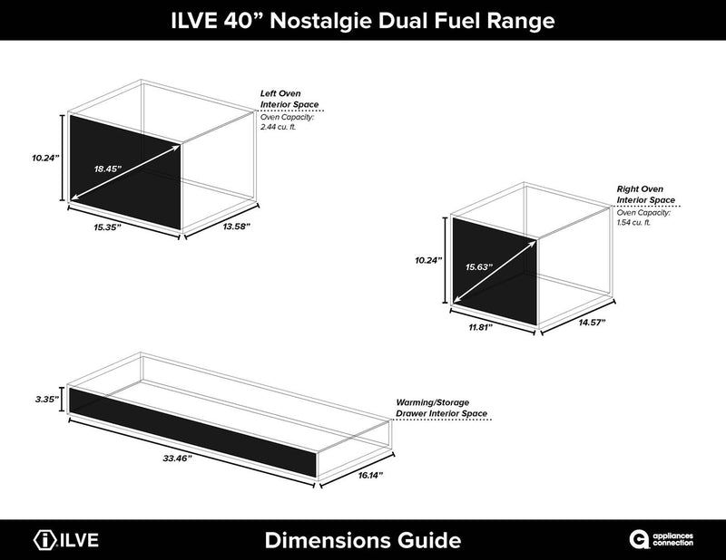 ILVE 40" Nostalgie - Dual Fuel Range with 5 Sealed Brass Burners - 3.55 cu. ft. Oven - Griddle with Brass Trim in Blue (UPDN100FDMPBL) Ranges ILVE 