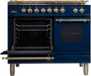 ILVE 40" Nostalgie - Dual Fuel Range with 5 Sealed Brass Burners - 3.55 cu. ft. Oven - Griddle with Brass Trim in Blue (UPDN100FDMPBL) Ranges ILVE 