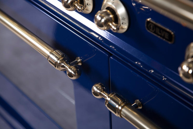 ILVE 40" Nostalgie - Dual Fuel Range with 5 Sealed Brass Burners - 3.55 cu. ft. Oven - Griddle with Brass Trim in Blue (UPDN100FDMPBL) Ranges ILVE 