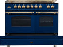 ILVE 40" Nostalgie - Dual Fuel Range with 5 Sealed Brass Burners - 3.55 cu. ft. Oven - Griddle with Brass Trim in Blue (UPDN100FDMPBL) Ranges ILVE 