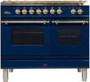 ILVE 40" Nostalgie - Dual Fuel Range with 5 Sealed Brass Burners - 3.55 cu. ft. Oven - Griddle with Brass Trim in Blue (UPDN100FDMPBL) Ranges ILVE 