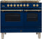 ILVE 40-Inch Nostalgie - Dual Fuel Range with 5 Sealed Brass Burners - 3.55 cu. ft. Oven - Griddle with Brass Trim in Blue (UPDN100FDMPBL)