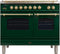 ILVE 40-Inch Nostalgie - Dual Fuel Range with 5 Sealed Brass Burners - 3.55 cu. ft. Oven - Griddle with Brass Trim in Emerald Green (UPDN100FDMPVS)