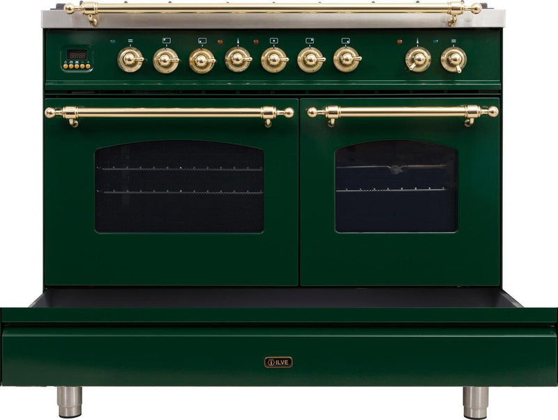 ILVE 40" Nostalgie - Dual Fuel Range with 5 Sealed Brass Burners - 3.55 cu. ft. Oven - Griddle with Brass Trim in Emerald Green (UPDN100FDMPVS) Ranges ILVE 