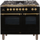 ILVE 40" Nostalgie - Dual Fuel Range with 5 Sealed Brass Burners - 3.55 cu. ft. Oven - Griddle with Brass Trim in Glossy Black (UPDN100FDMPN) Ranges ILVE 