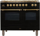 ILVE 40" Nostalgie - Dual Fuel Range with 5 Sealed Brass Burners - 3.55 cu. ft. Oven - Griddle with Brass Trim in Glossy Black (UPDN100FDMPN) Ranges ILVE 