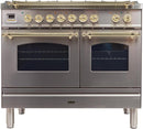 ILVE 40" Nostalgie - Dual Fuel Range with 5 Sealed Brass Burners - 3.55 cu. ft. Oven - Griddle with Brass Trim in Stainless Steel (UPDN100FDMPI) Ranges ILVE 
