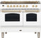 ILVE 40-Inch Nostalgie - Dual Fuel Range with 5 Sealed Brass Burners - 3.55 cu. ft. Oven - Griddle with Brass Trim in White (UPDN100FDMPB)