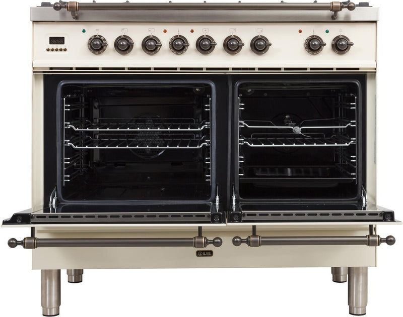 ILVE 40" Nostalgie - Dual Fuel Range with 5 Sealed Brass Burners - 3.55 cu. ft. Oven - Griddle with Bronze Trim in Antique White (UPDN100FDMPAY) Ranges ILVE 