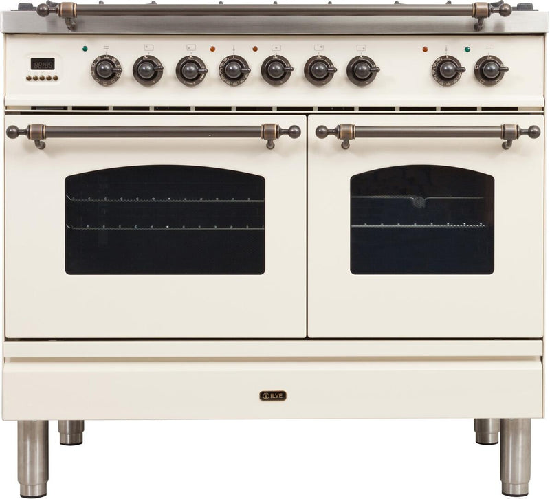 ILVE 40" Nostalgie - Dual Fuel Range with 5 Sealed Brass Burners - 3.55 cu. ft. Oven - Griddle with Bronze Trim in Antique White (UPDN100FDMPAY) Ranges ILVE 