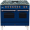 ILVE 40-Inch Nostalgie - Dual Fuel Range with 5 Sealed Brass Burners - 3.55 cu. ft. Oven - Griddle with Bronze Trim in Blue (UPDN100FDMPBLY)