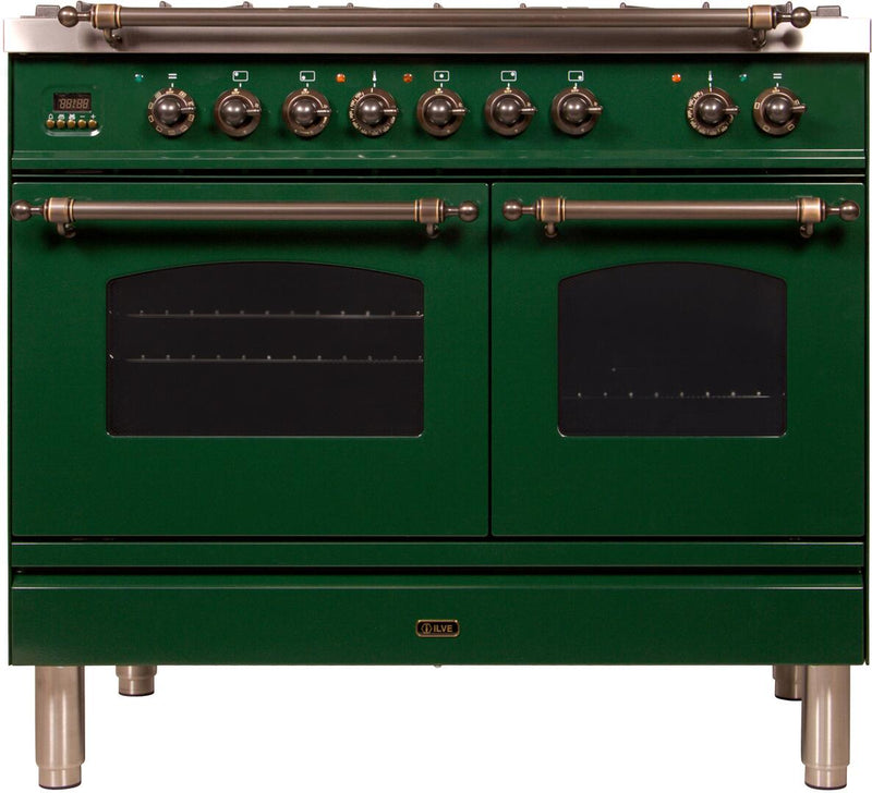 ILVE 40" Nostalgie - Dual Fuel Range with 5 Sealed Brass Burners - 3.55 cu. ft. Oven - Griddle with Bronze Trim in Emerald Green (UPDN100FDMPVSY) Ranges ILVE 