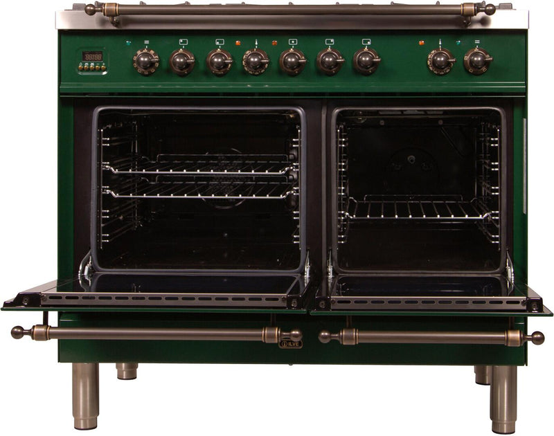 ILVE 40" Nostalgie - Dual Fuel Range with 5 Sealed Brass Burners - 3.55 cu. ft. Oven - Griddle with Bronze Trim in Emerald Green (UPDN100FDMPVSY) Ranges ILVE 