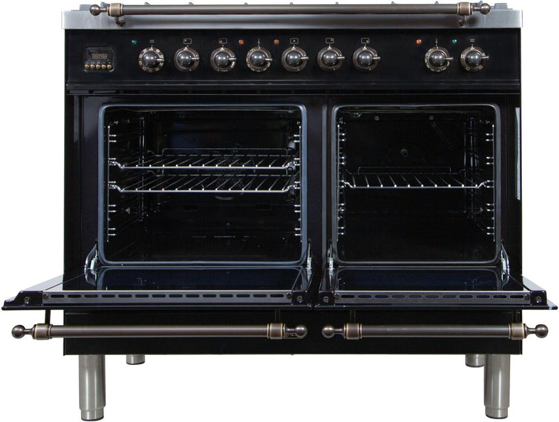ILVE 40" Nostalgie - Dual Fuel Range with 5 Sealed Brass Burners - 3.55 cu. ft. Oven - Griddle with Bronze Trim in Glossy Black (UPDN100FDMPNY) Ranges ILVE 