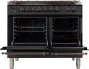 ILVE 40" Nostalgie - Dual Fuel Range with 5 Sealed Brass Burners - 3.55 cu. ft. Oven - Griddle with Bronze Trim in Matte Graphite (UPDN100FDMPMY) Ranges ILVE 