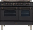 ILVE 40" Nostalgie - Dual Fuel Range with 5 Sealed Brass Burners - 3.55 cu. ft. Oven - Griddle with Bronze Trim in Matte Graphite (UPDN100FDMPMY) Ranges ILVE 