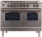 ILVE 40-Inch Nostalgie - Dual Fuel Range with 5 Sealed Brass Burners - 3.55 cu. ft. Oven - Griddle with Bronze Trim in Stainless Steel (UPDN100FDMPIY)