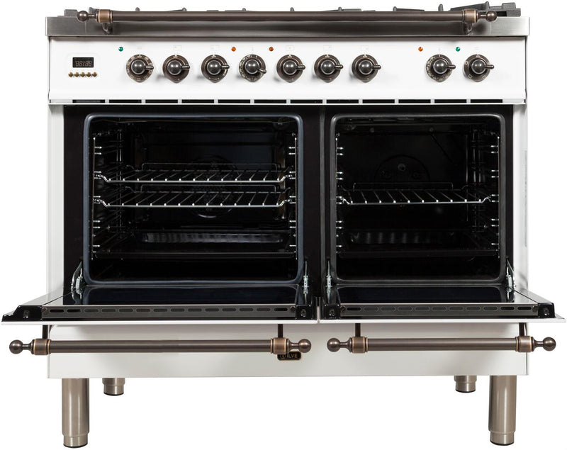 ILVE 40" Nostalgie - Dual Fuel Range with 5 Sealed Brass Burners - 3.55 cu. ft. Oven - Griddle with Bronze Trim in White (UPDN100FDMPBY) Ranges ILVE 