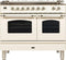 ILVE 40-Inch Nostalgie - Dual Fuel Range with 5 Sealed Brass Burners - 3.55 cu. ft. Oven - Griddle with Chrome Trim in Antique White (UPDN100FDMPAX)