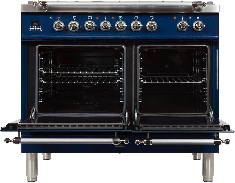 ILVE 40" Nostalgie - Dual Fuel Range with 5 Sealed Brass Burners - 3.55 cu. ft. Oven - Griddle with Chrome Trim in Blue (UPDN100FDMPBLX) Ranges ILVE 