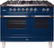 ILVE 40-Inch Nostalgie - Dual Fuel Range with 5 Sealed Brass Burners - 3.55 cu. ft. Oven - Griddle with Chrome Trim in Blue (UPDN100FDMPBLX)