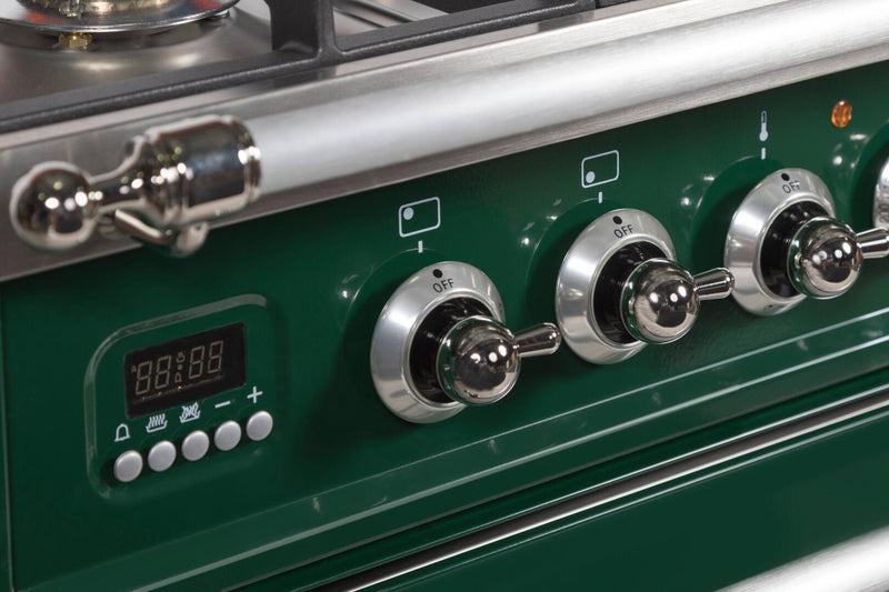 ILVE 40" Nostalgie - Dual Fuel Range with 5 Sealed Brass Burners - 3.55 cu. ft. Oven - Griddle with Chrome Trim in Emerald Green (UPDN100FDMPVSX) Ranges ILVE 