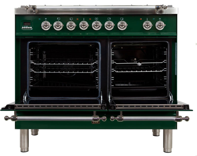 ILVE 40" Nostalgie - Dual Fuel Range with 5 Sealed Brass Burners - 3.55 cu. ft. Oven - Griddle with Chrome Trim in Emerald Green (UPDN100FDMPVSX) Ranges ILVE 